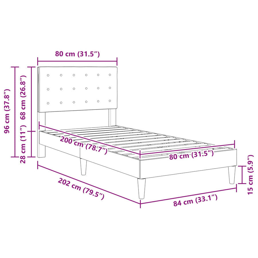 Bedframe met hoofdeinde Lichtgrijs 80 x 200 cm Stof