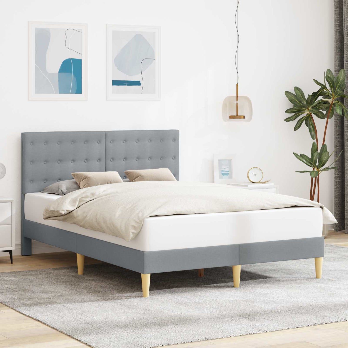 Bedframe met hoofdeinde Lichtgrijs 120 x 190 cm Stof