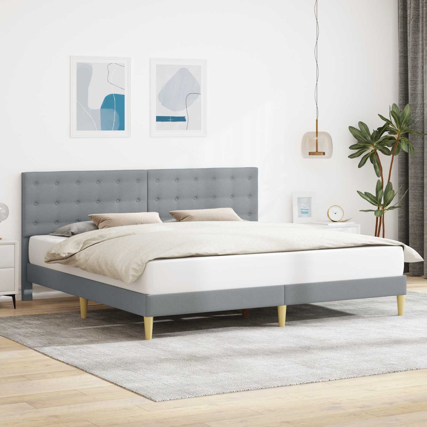 Bedframe met hoofdeinde Lichtgrijs 180 x 200 cm Stof