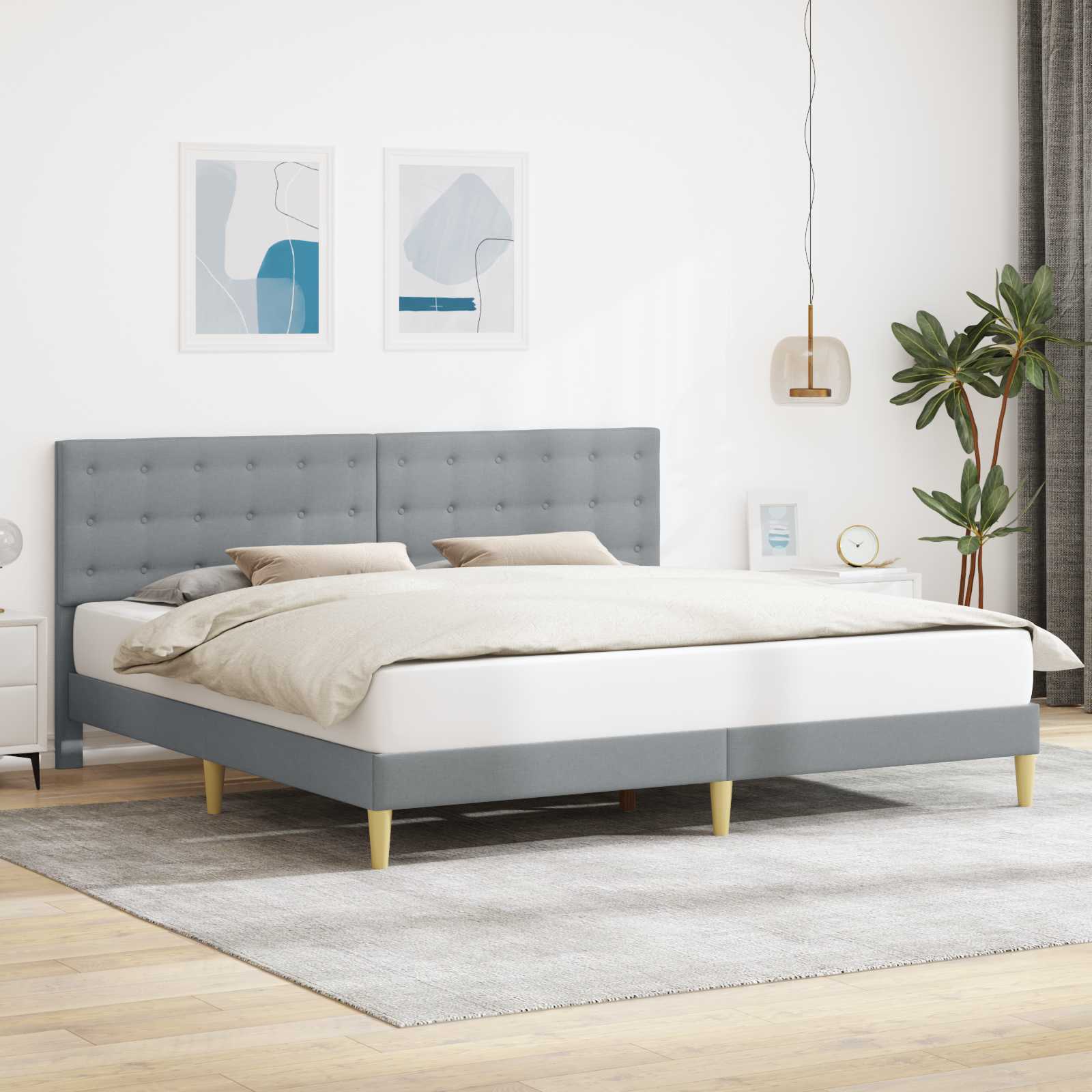 Bedframe met hoofdeinde Lichtgrijs 180 x 200 cm Stof