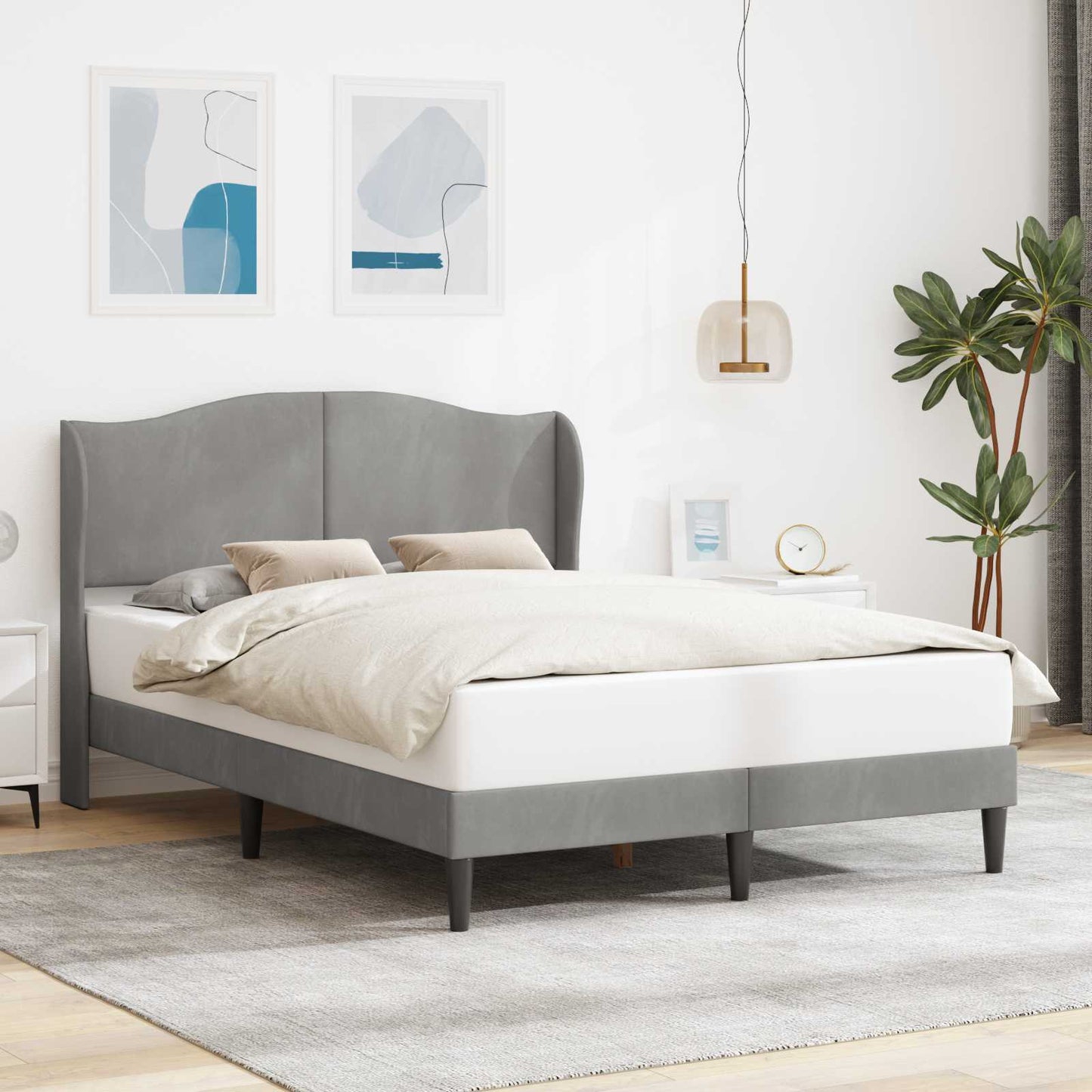 Bedframe met hoofdeinde Lichtgrijs 140 x 190 cm Fluweel