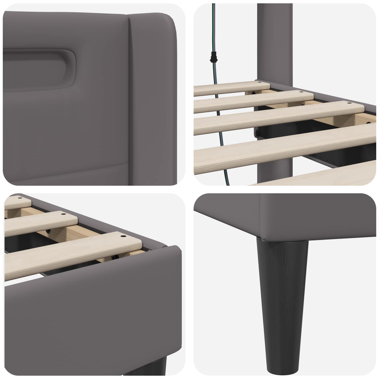 Bedframe met LED-stripverlichting Grijs 80 x 200 cm Kunstleer