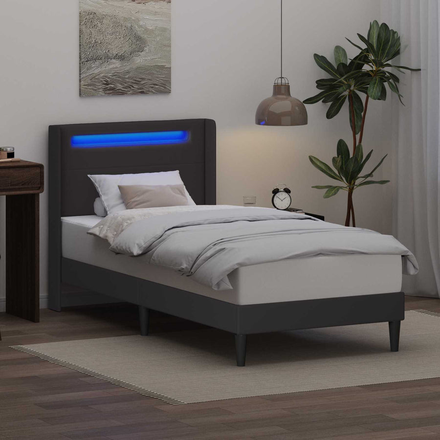Bedframe met LED-stripverlichting Grijs 80 x 200 cm Kunstleer