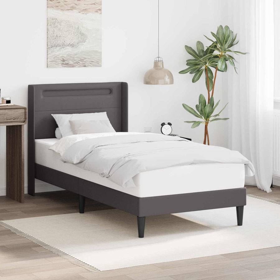 Bedframe met LED-stripverlichting Grijs 80 x 200 cm Kunstleer