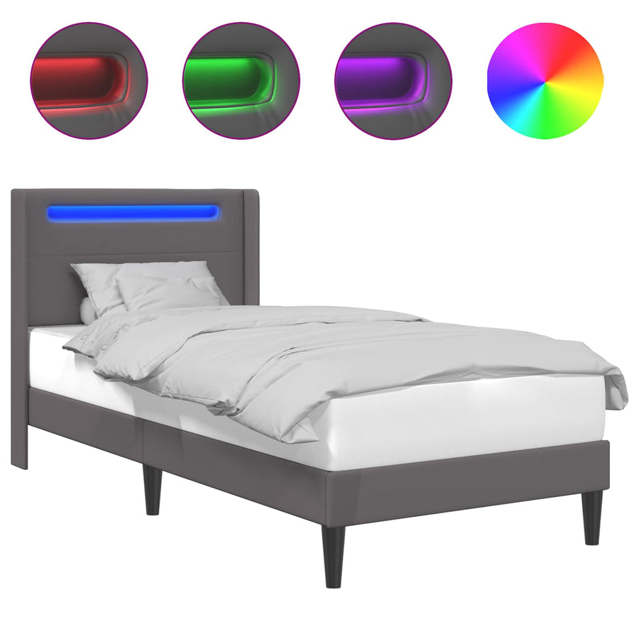 Bedframe met LED-stripverlichting Grijs 80 x 200 cm Kunstleer