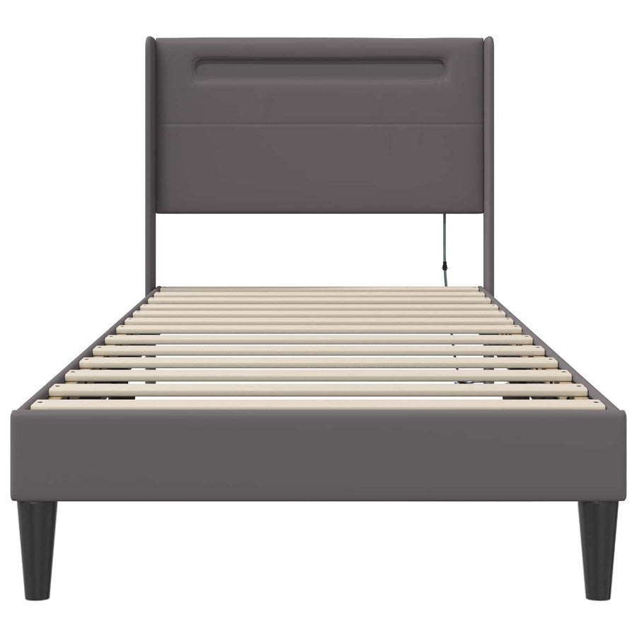 Bedframe met LED-stripverlichting Grijs 80 x 200 cm Kunstleer