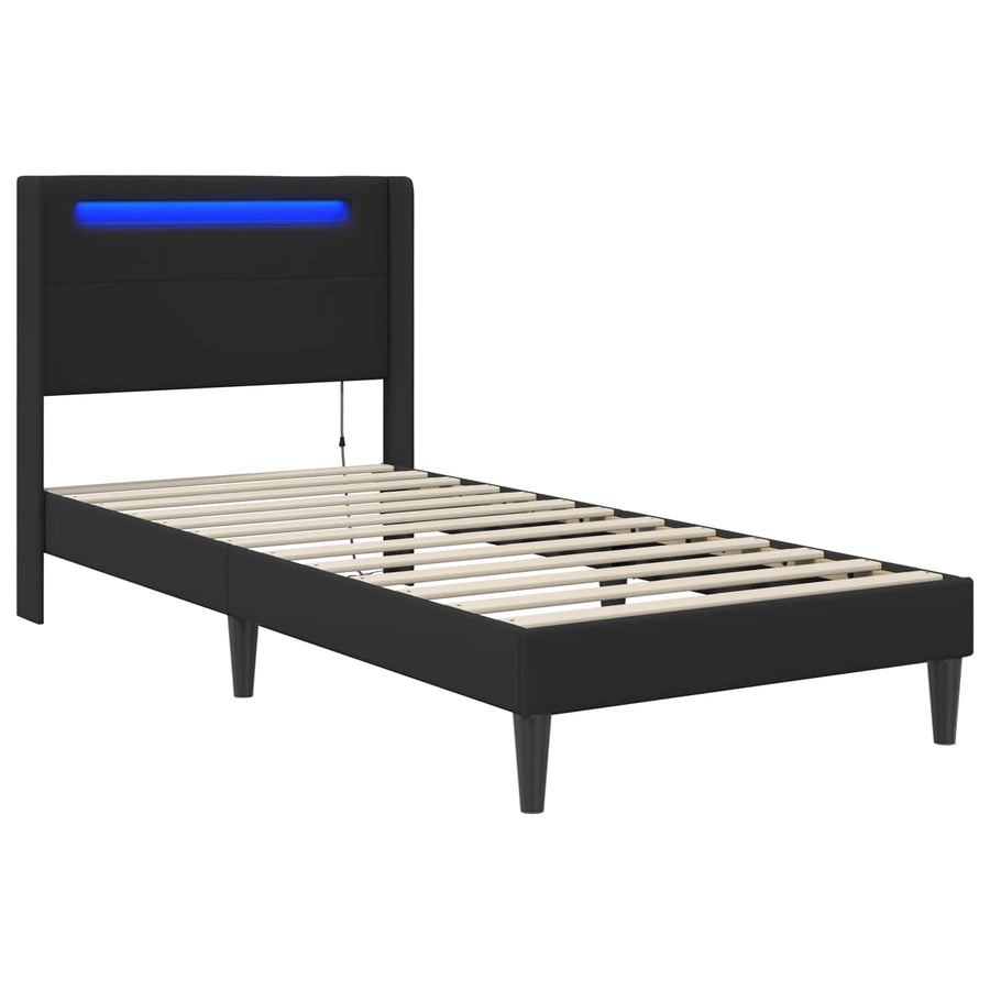 Bedframe met LED-stripverlichting Zwart 80 x 200 cm Kunstleer