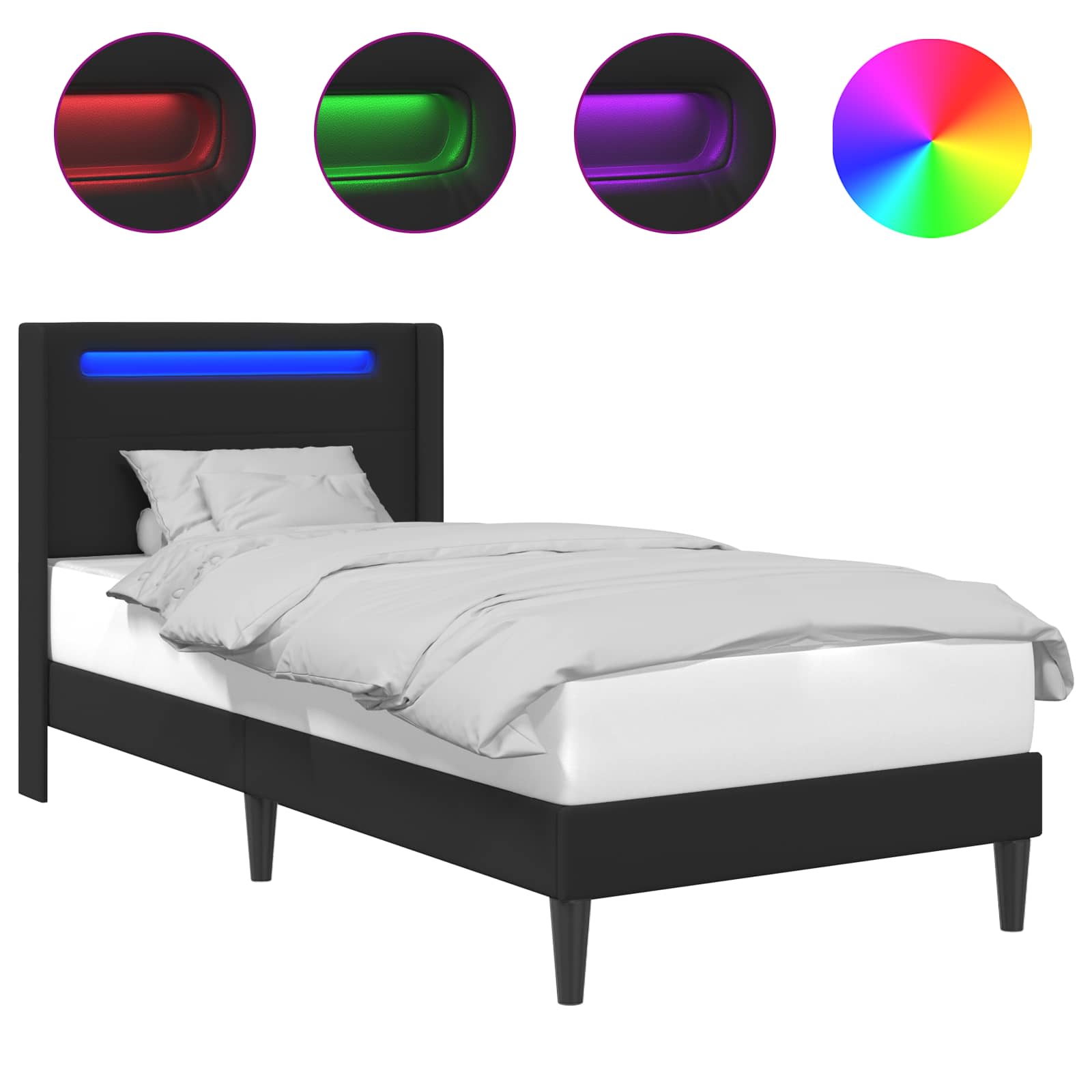 Bedframe met LED-stripverlichting Zwart 90 x 190 cm Kunstleer