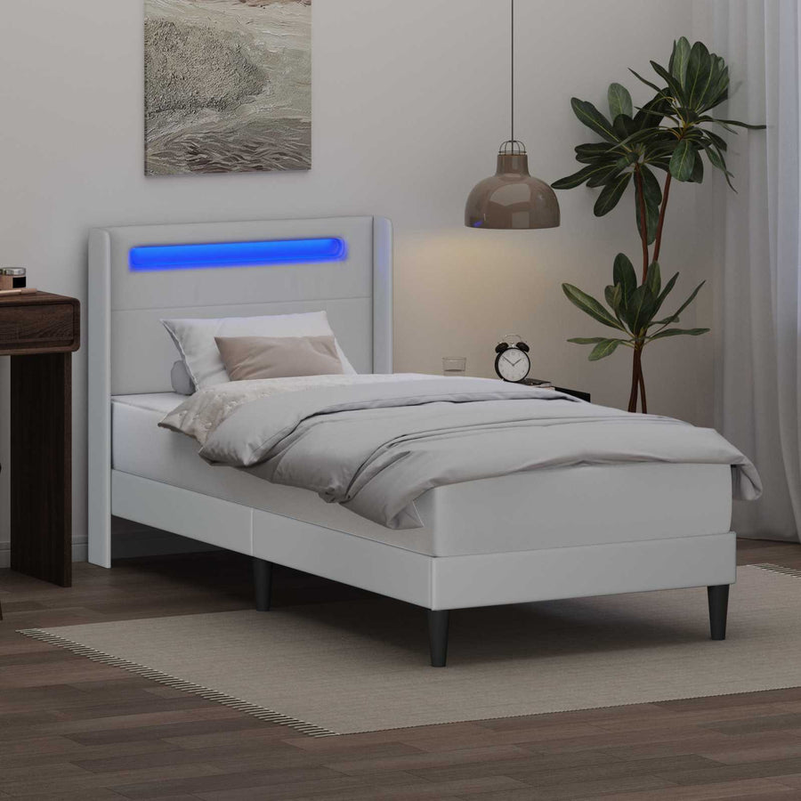 Bedframe met LED-stripverlichting Wit 90 x 200 cm Kunstleer
