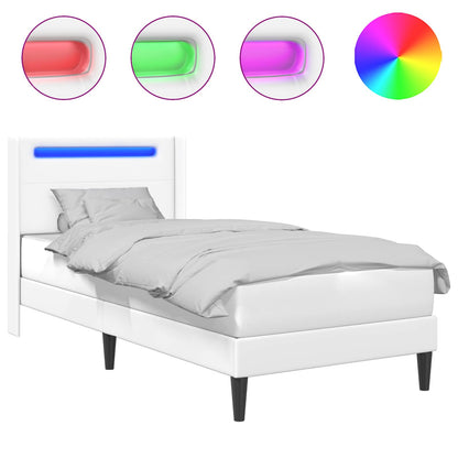 Bedframe met LED-stripverlichting Wit 90 x 200 cm Kunstleer
