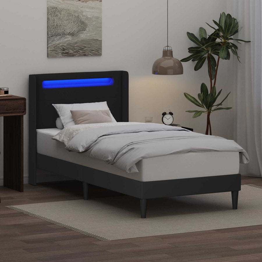 Bedframe met LED-stripverlichting Zwart 100 x 200 cm Kunstleer