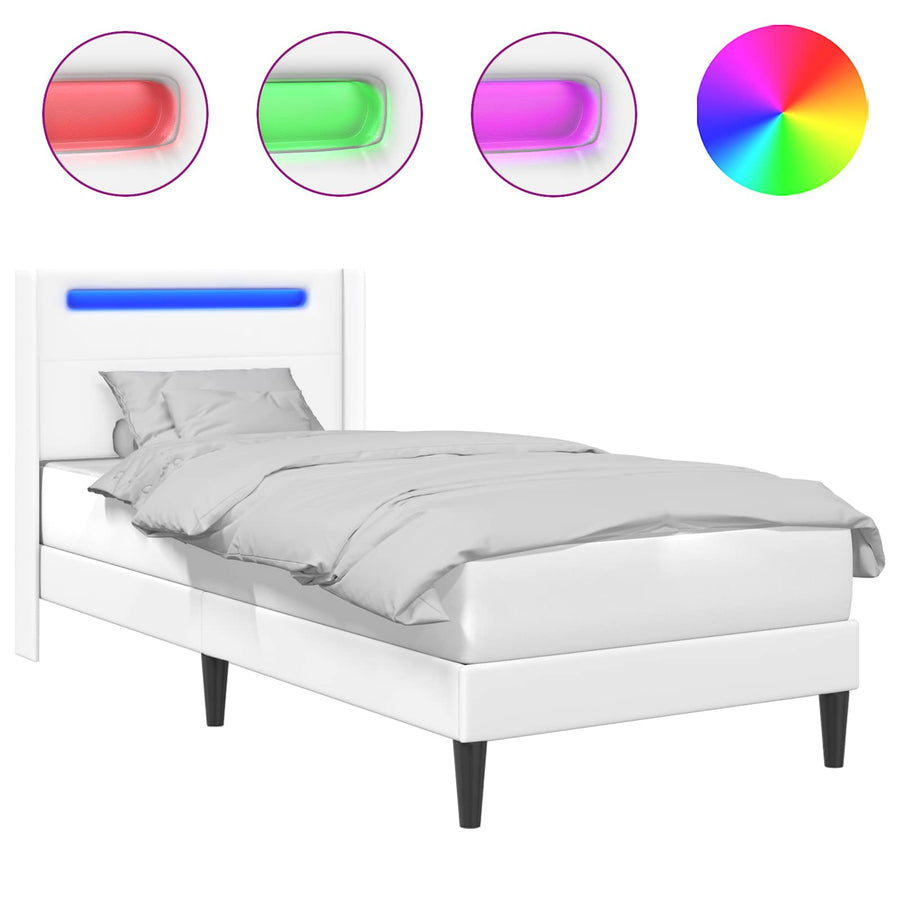 Bedframe met LED-stripverlichting Wit 100 x 200 cm Kunstleer