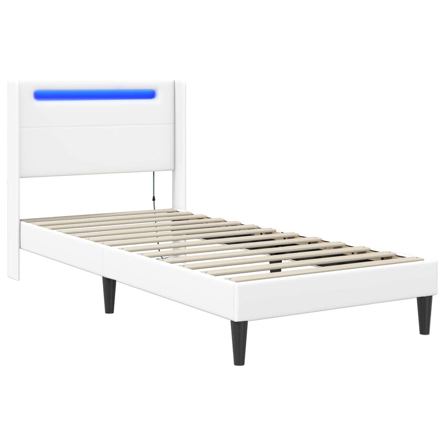 Bedframe met LED-stripverlichting Wit 100 x 200 cm Kunstleer
