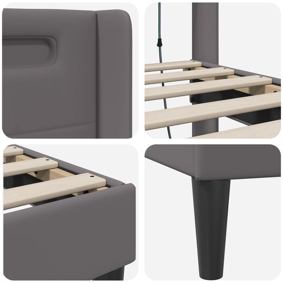 Bedframe met LED-stripverlichting Grijs 120 x 190 cm Kunstleer