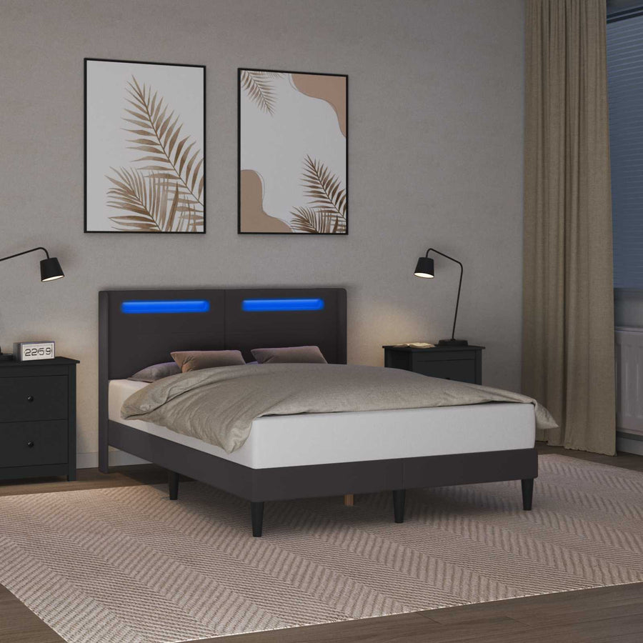 Bedframe met LED-stripverlichting Grijs 140 x 190 cm Kunstleer