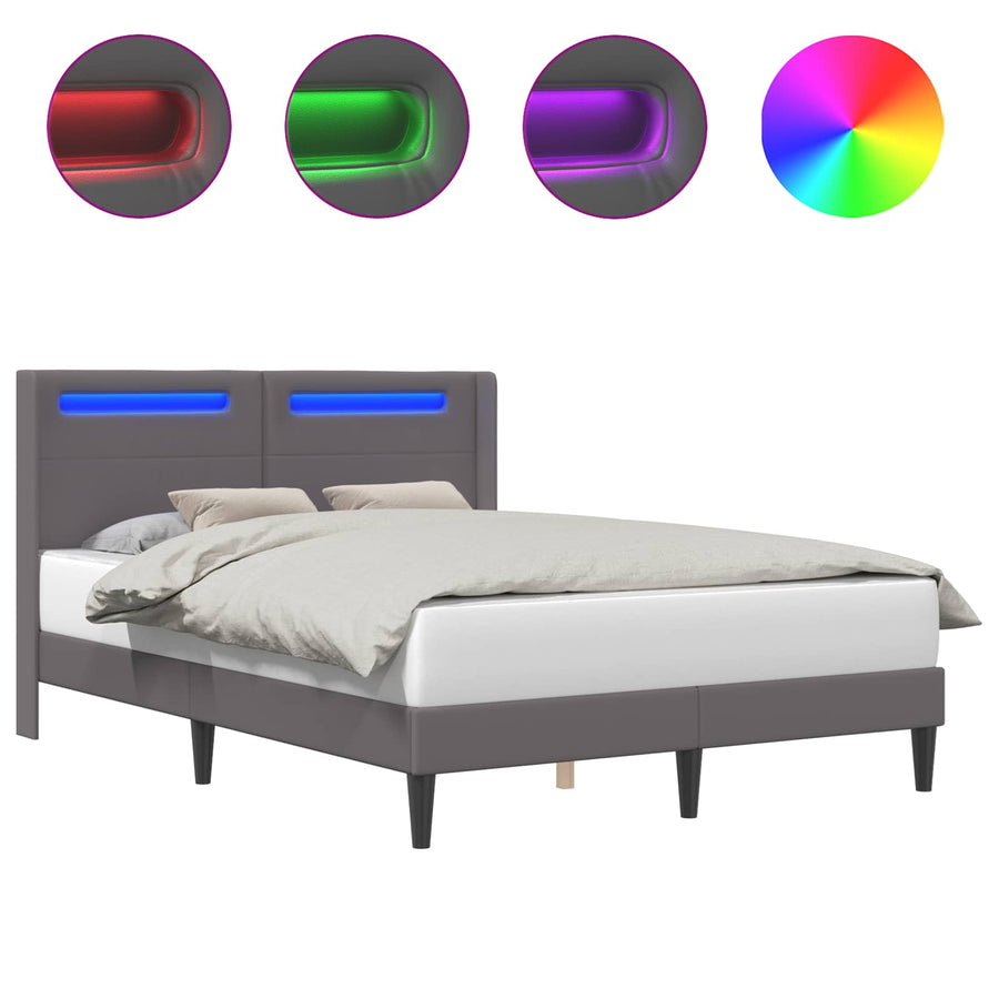 Bedframe met LED-stripverlichting Grijs 140 x 190 cm Kunstleer