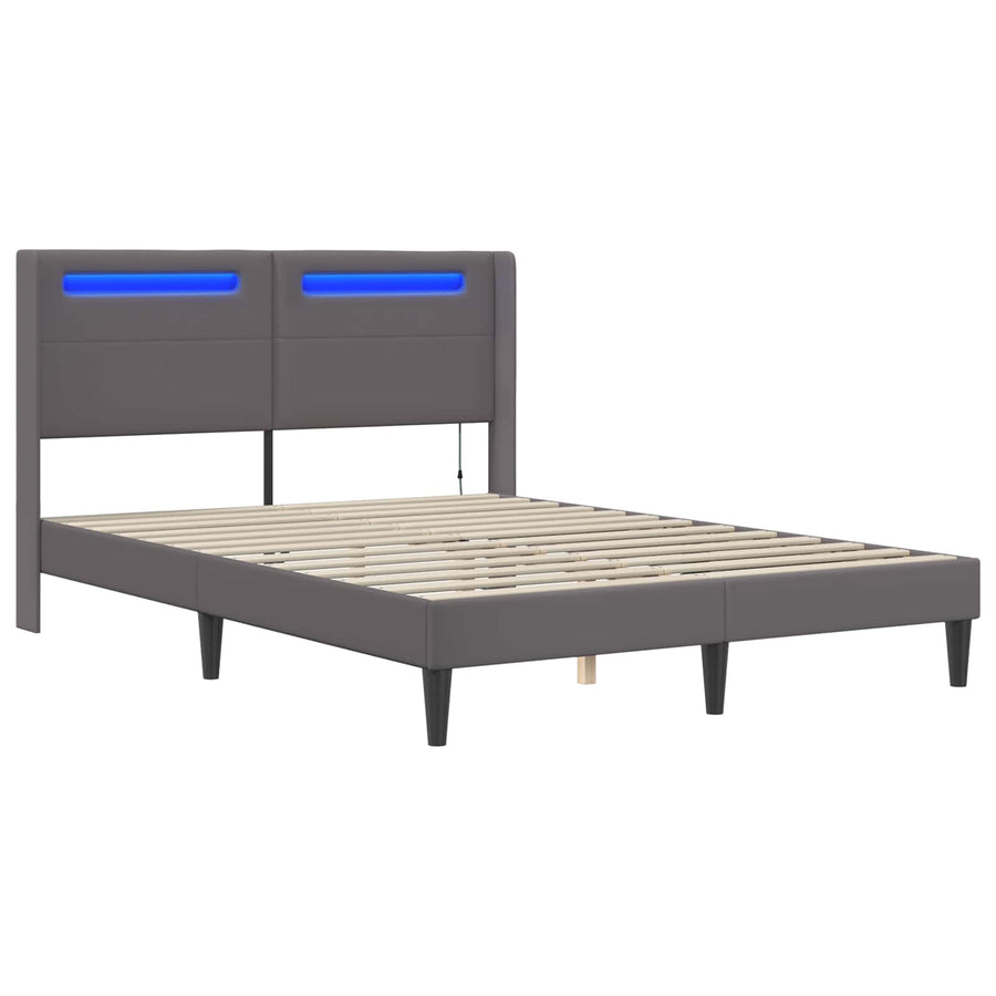 Bedframe met LED-stripverlichting Grijs 140 x 190 cm Kunstleer