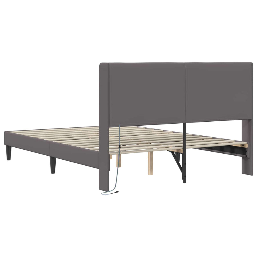 Bedframe met LED-stripverlichting Grijs 140 x 190 cm Kunstleer