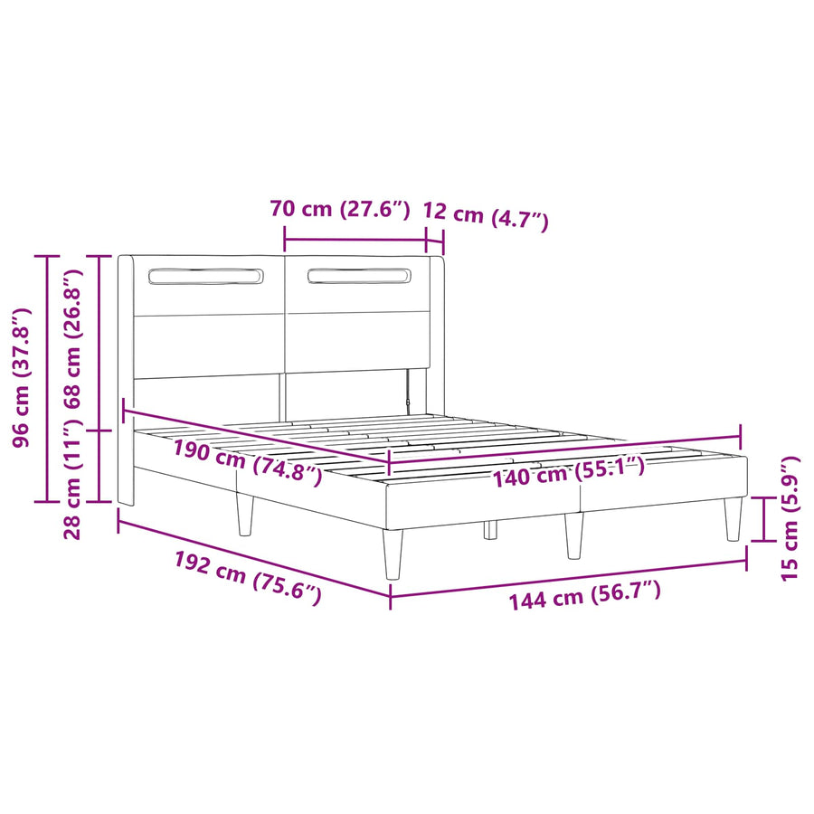 Bedframe met LED-stripverlichting Grijs 140 x 190 cm Kunstleer