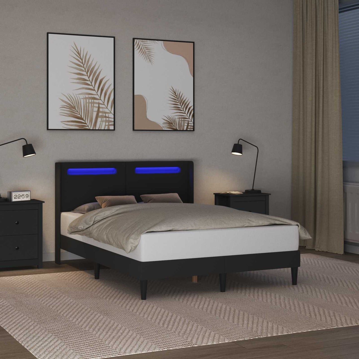 Bedframe met LED-stripverlichting Zwart 140 x 190 cm Kunstleer