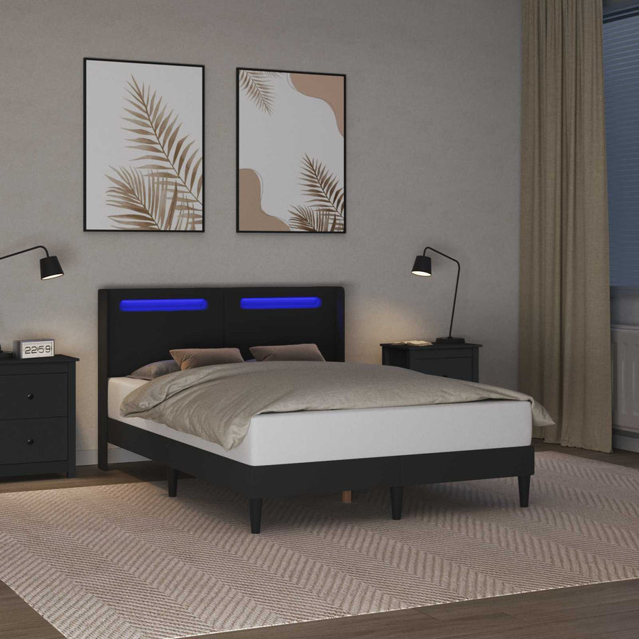 Bedframe met LED-stripverlichting Zwart 140 x 190 cm Kunstleer