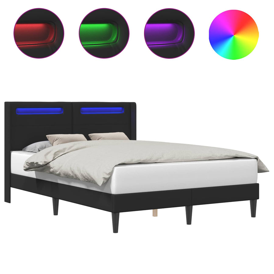 Bedframe met LED-stripverlichting Zwart 140 x 190 cm Kunstleer