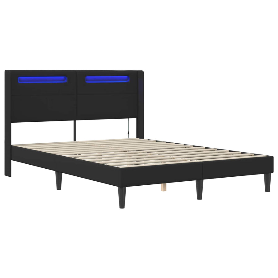 Bedframe met LED-stripverlichting Zwart 140 x 190 cm Kunstleer