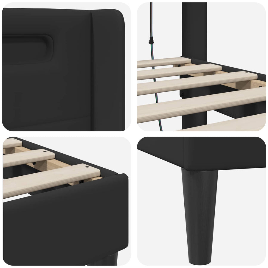 Bedframe met LED-stripverlichting Zwart 140 x 200 cm Kunstleer