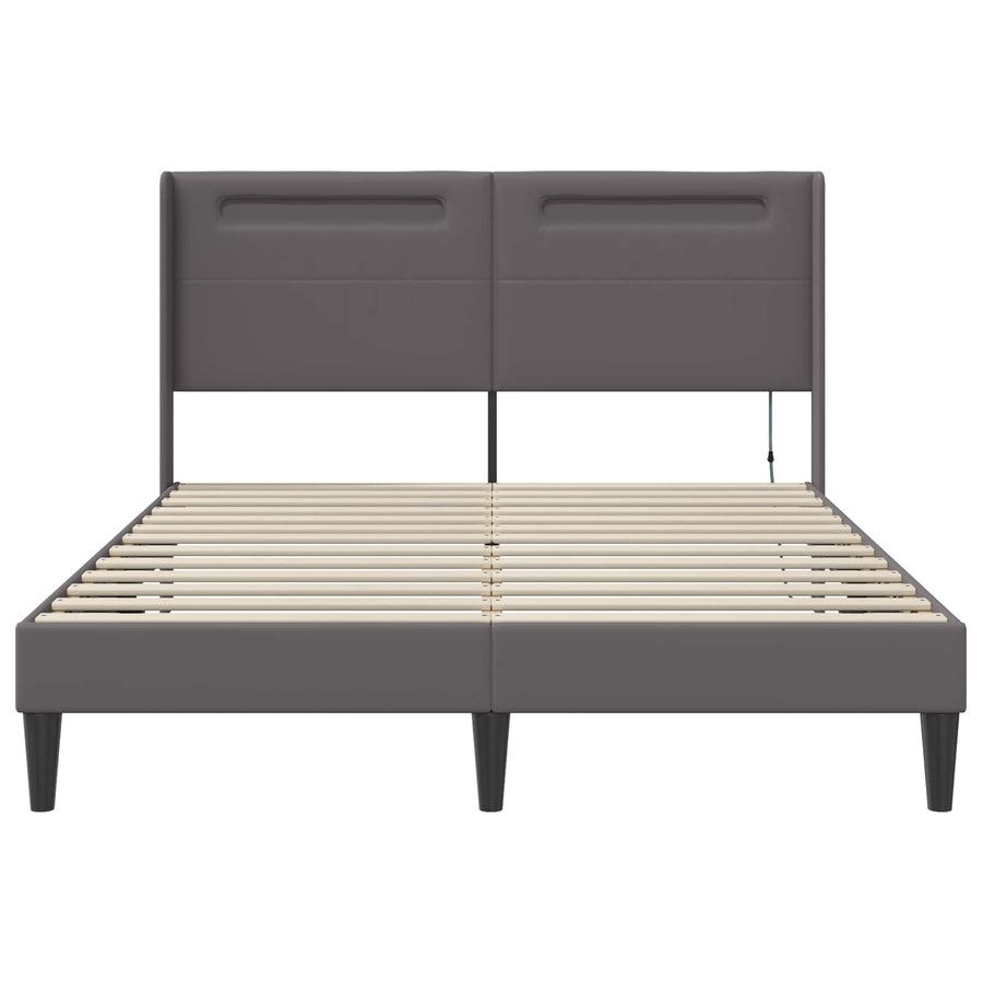 Bedframe met LED-stripverlichting Grijs 160 x 200 cm Kunstleer