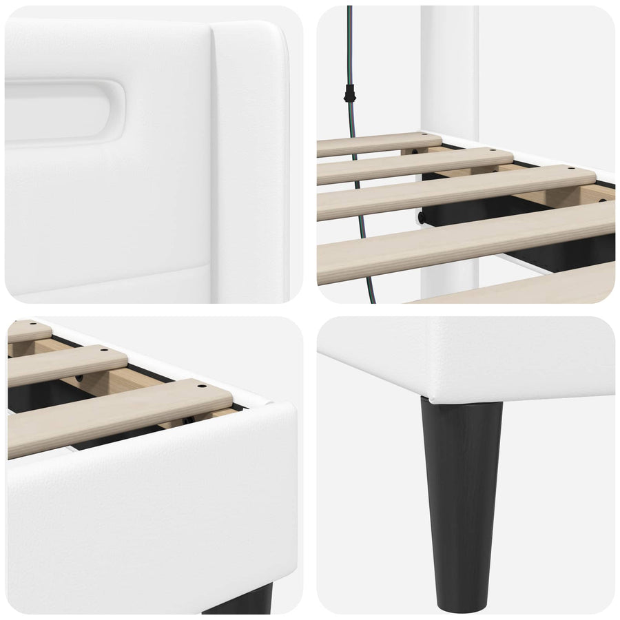 Bedframe met LED-stripverlichting Wit 160 x 200 cm Kunstleer