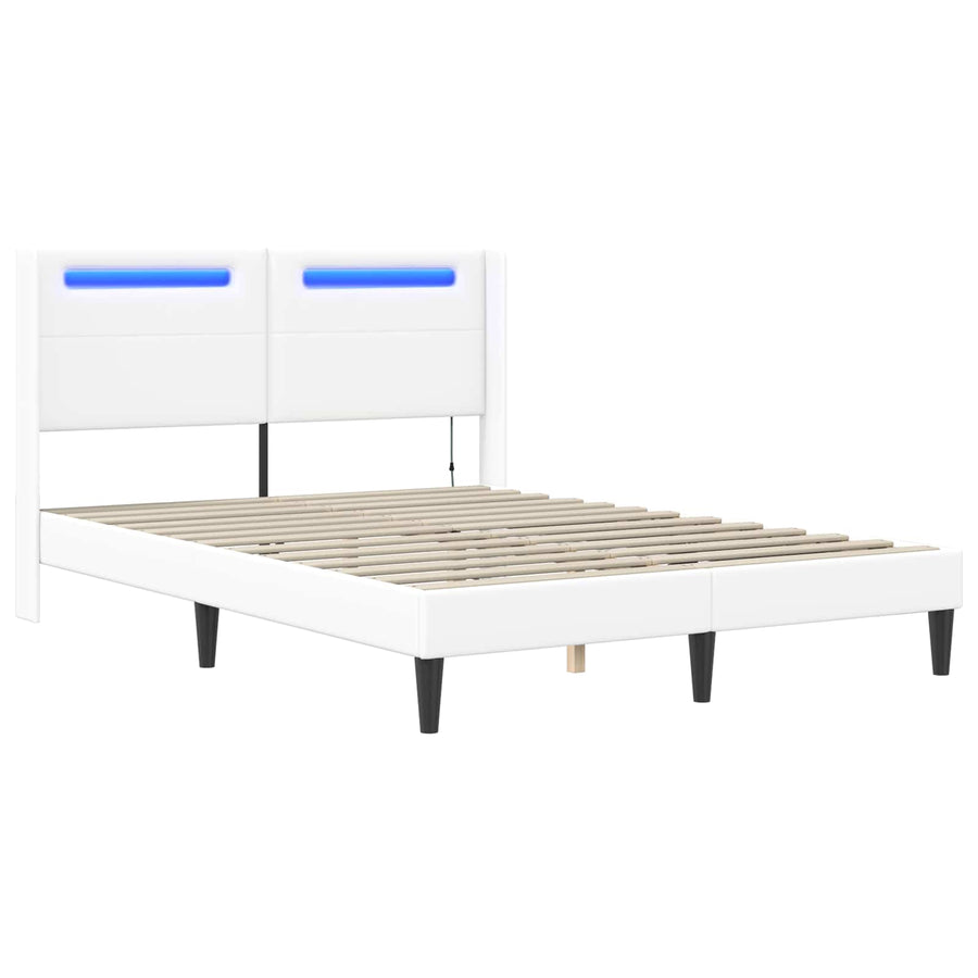 Bedframe met LED-stripverlichting Wit 160 x 200 cm Kunstleer