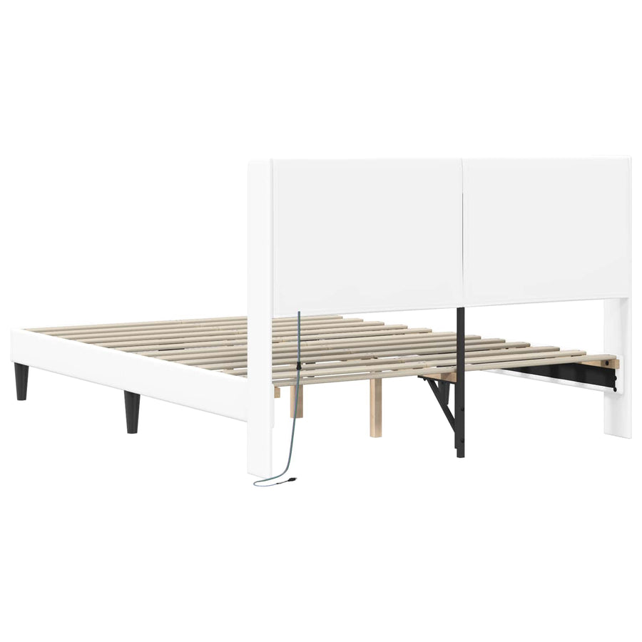 Bedframe met LED-stripverlichting Wit 160 x 200 cm Kunstleer