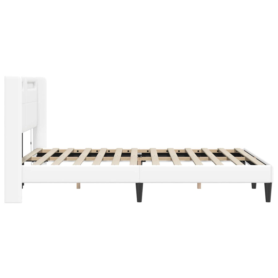Bedframe met LED-stripverlichting Wit 160 x 200 cm Kunstleer