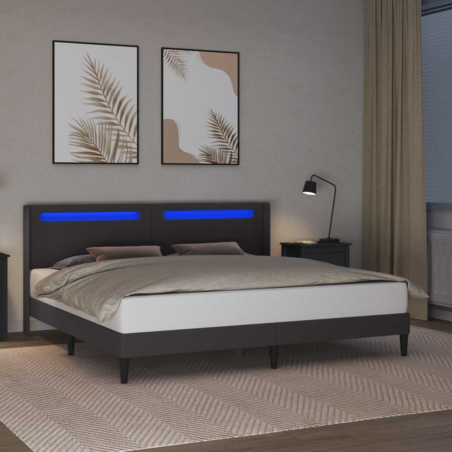 Bedframe met LED-stripverlichting Grijs 180 x 200 cm Kunstleer