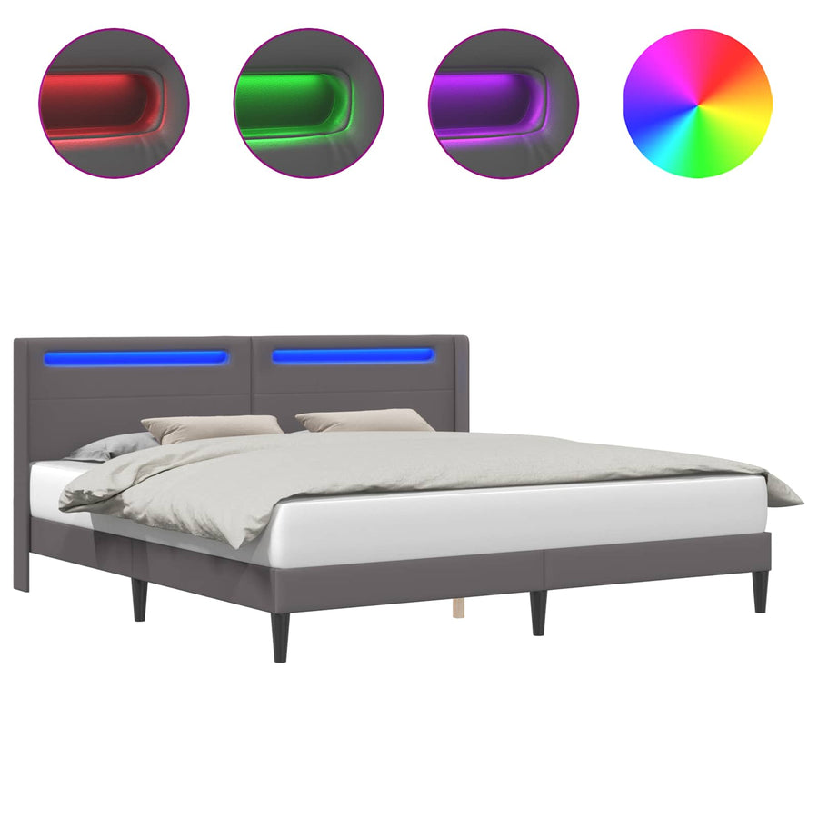 Bedframe met LED-stripverlichting Grijs 180 x 200 cm Kunstleer