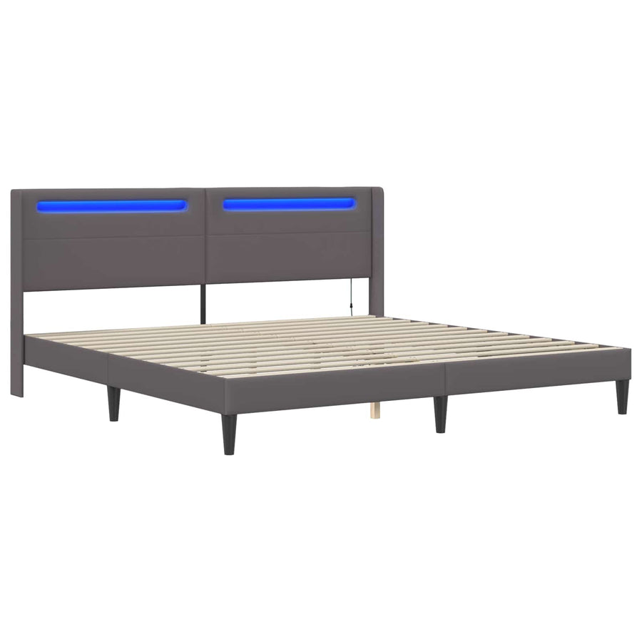 Bedframe met LED-stripverlichting Grijs 180 x 200 cm Kunstleer