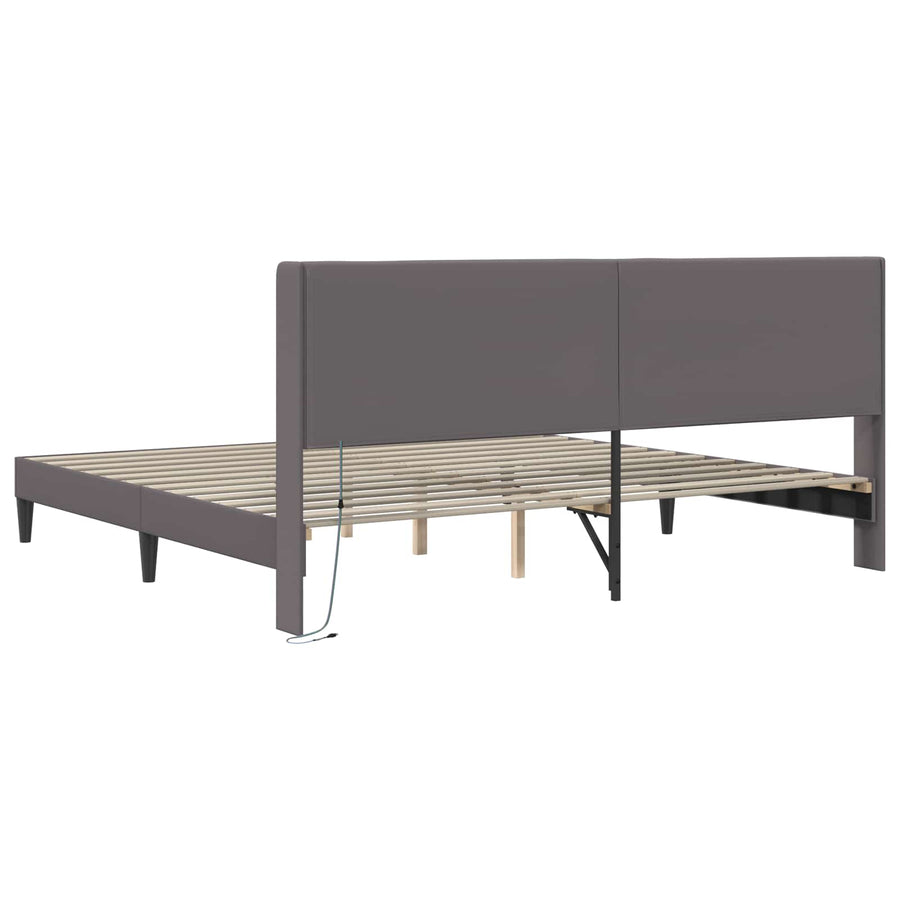 Bedframe met LED-stripverlichting Grijs 180 x 200 cm Kunstleer