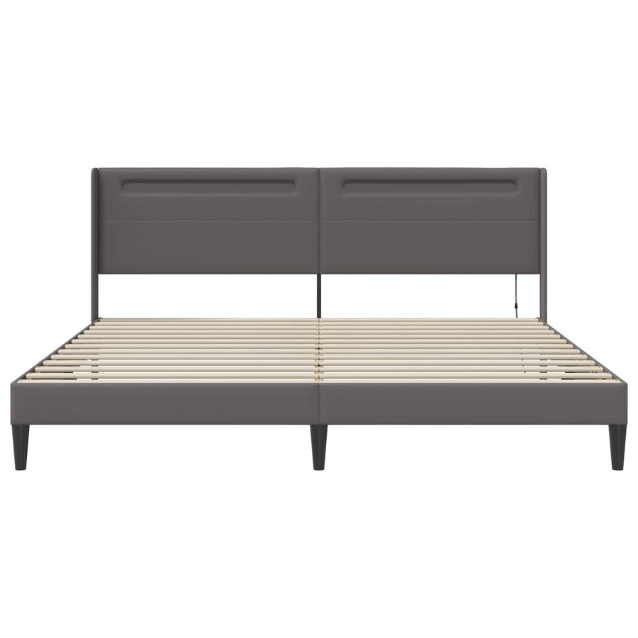 Bedframe met LED-stripverlichting Grijs 180 x 200 cm Kunstleer