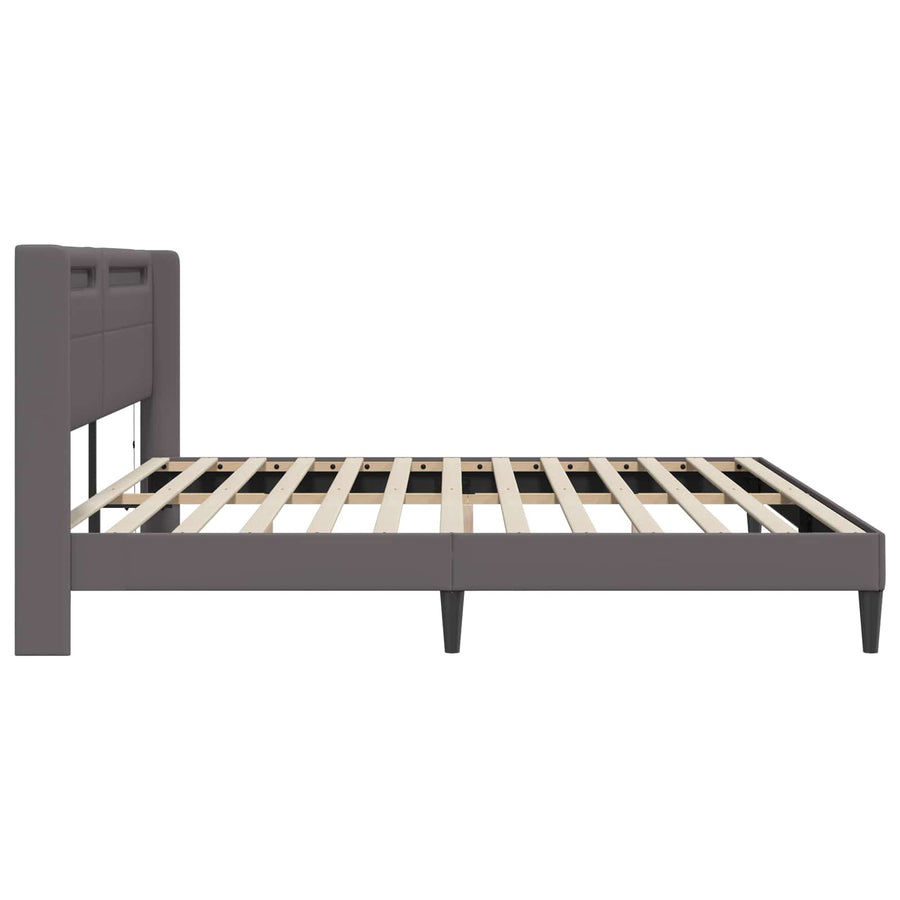 Bedframe met LED-stripverlichting Grijs 180 x 200 cm Kunstleer