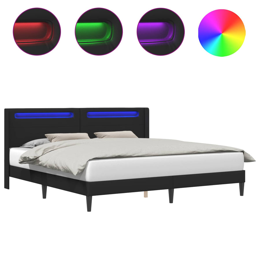 Bedframe met LED-stripverlichting Zwart 180 x 200 cm Kunstleer