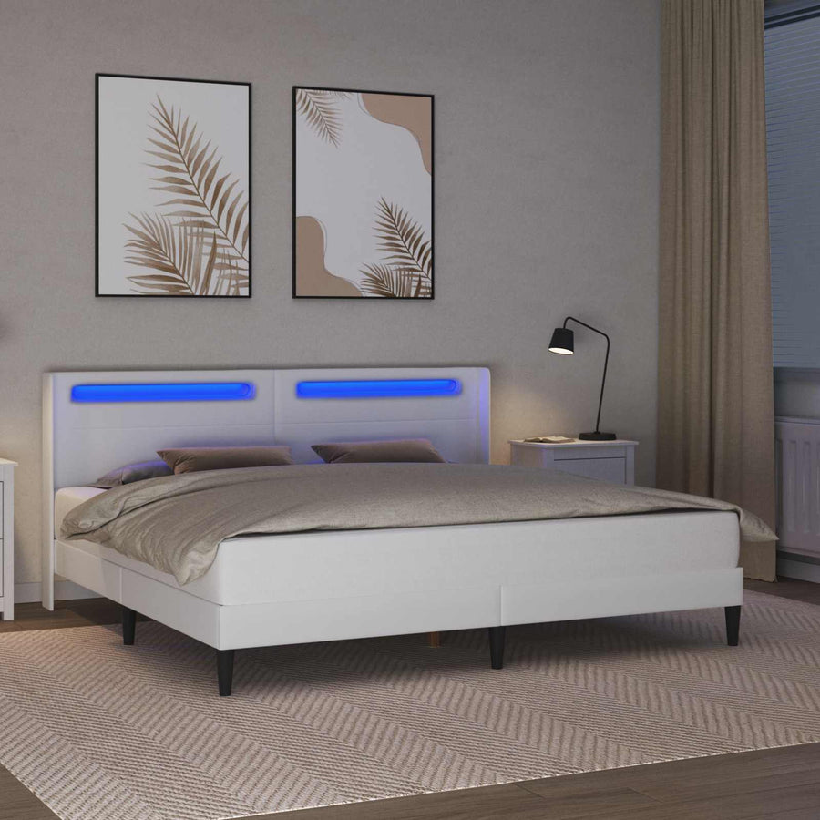 Bedframe met LED-stripverlichting Wit 200 x200 cm Kunstleer