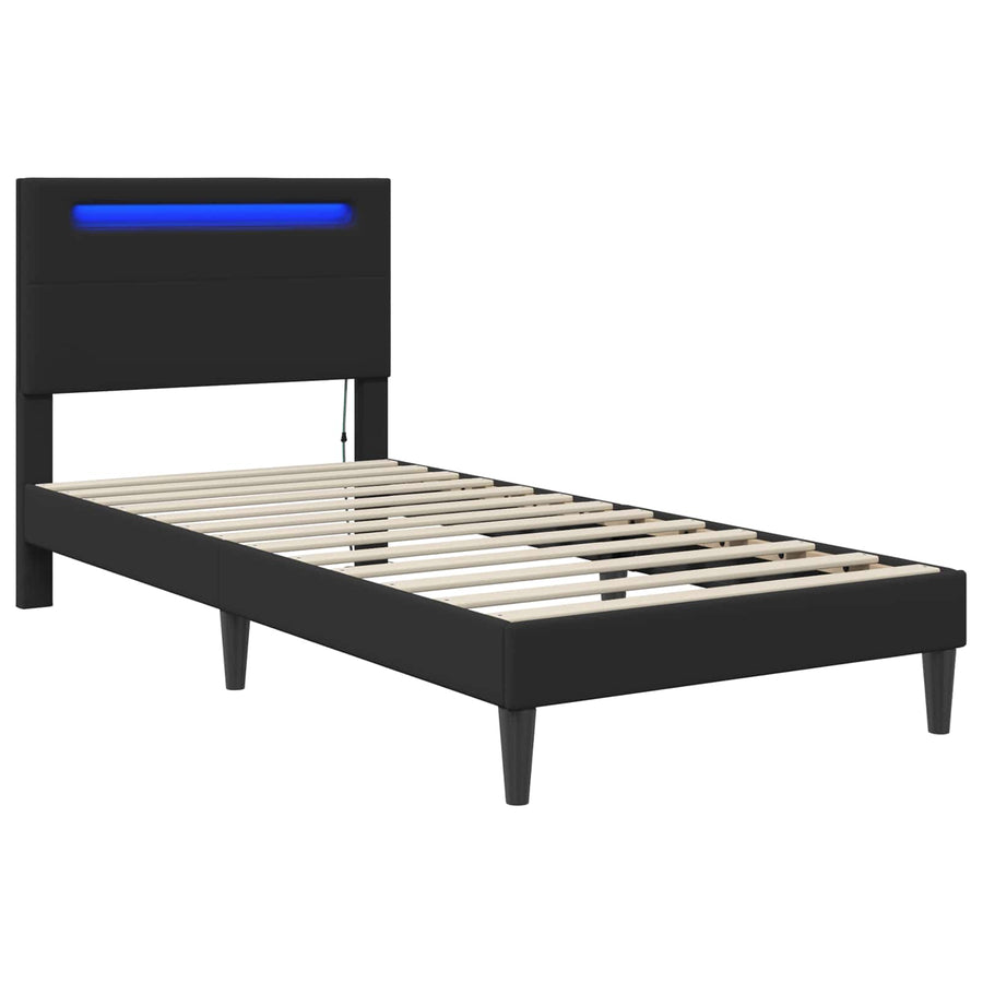 Bedframe met LED-stripverlichting Zwart 80 x 200 cm Kunstleer