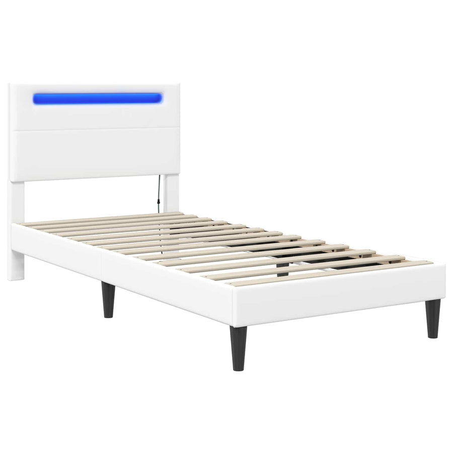 Bedframe met LED-stripverlichting Wit 80 x 200 cm Kunstleer