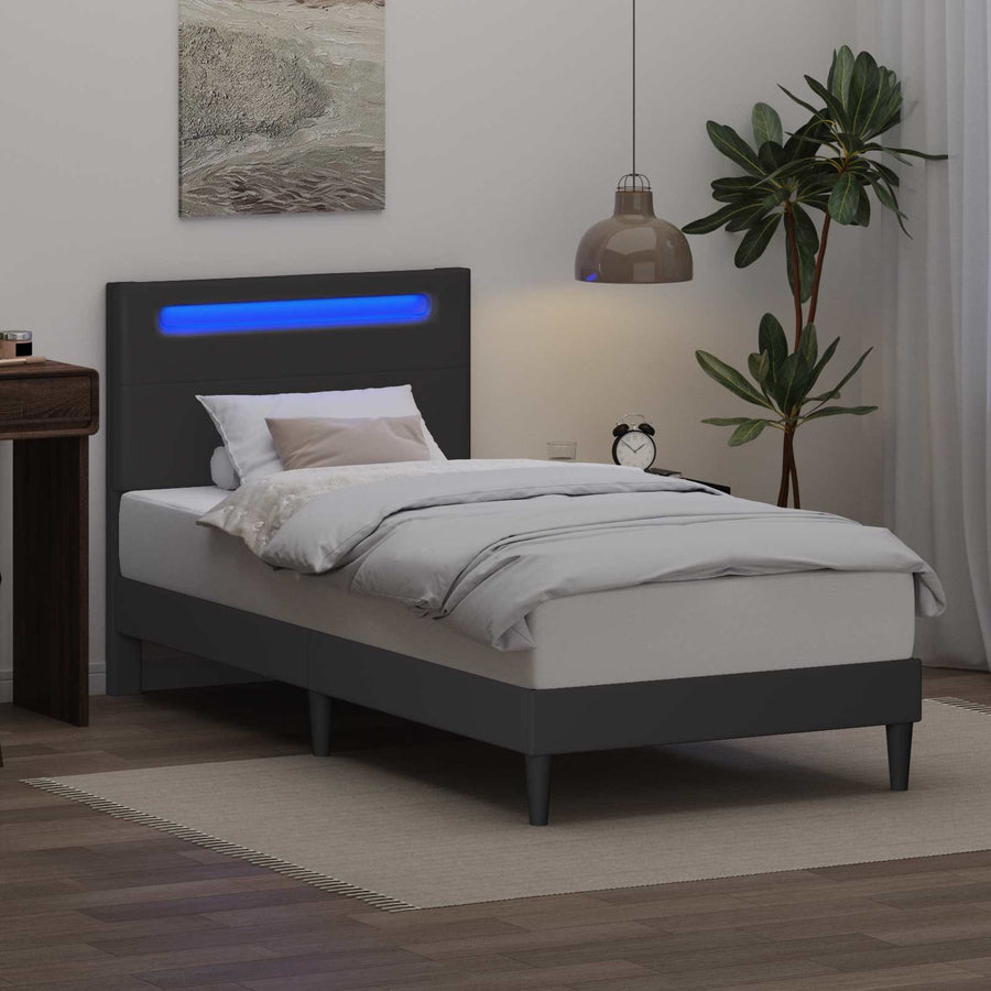Bedframe met LED-stripverlichting Grijs 90 x 190 cm Kunstleer