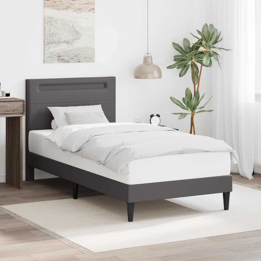 Bedframe met LED-stripverlichting Grijs 90 x 190 cm Kunstleer
