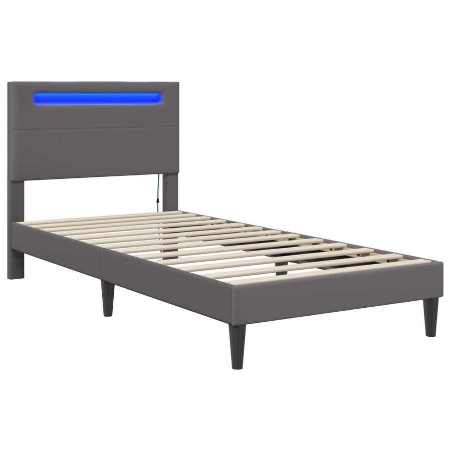 Bedframe met LED-stripverlichting Grijs 90 x 190 cm Kunstleer