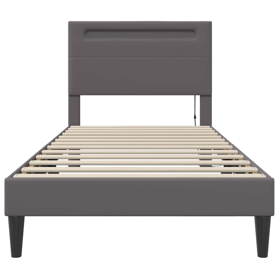 Bedframe met LED-stripverlichting Grijs 90 x 190 cm Kunstleer