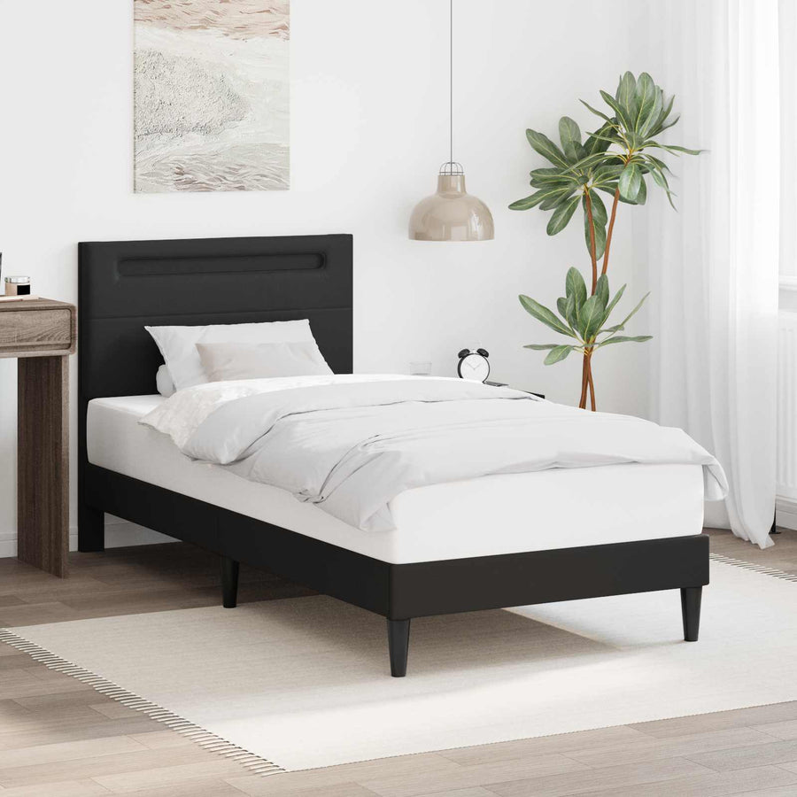 Bedframe met LED-stripverlichting Zwart 90 x 190 cm Kunstleer