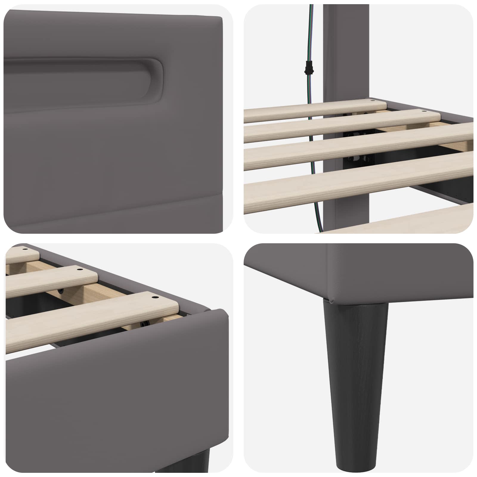 Bedframe met LED-stripverlichting Grijs 90 x 200 cm Kunstleer