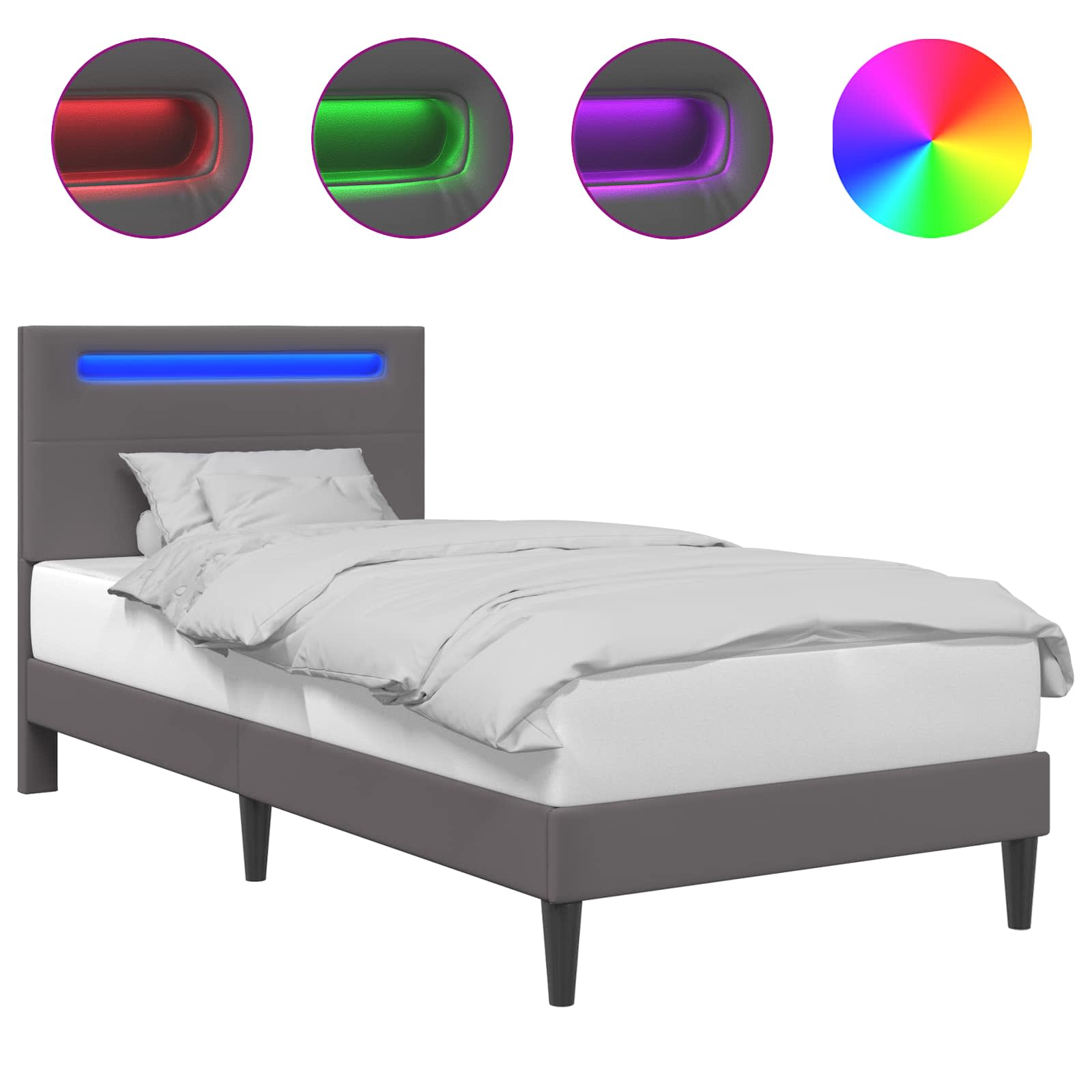 Bedframe met LED-stripverlichting Grijs 90 x 200 cm Kunstleer